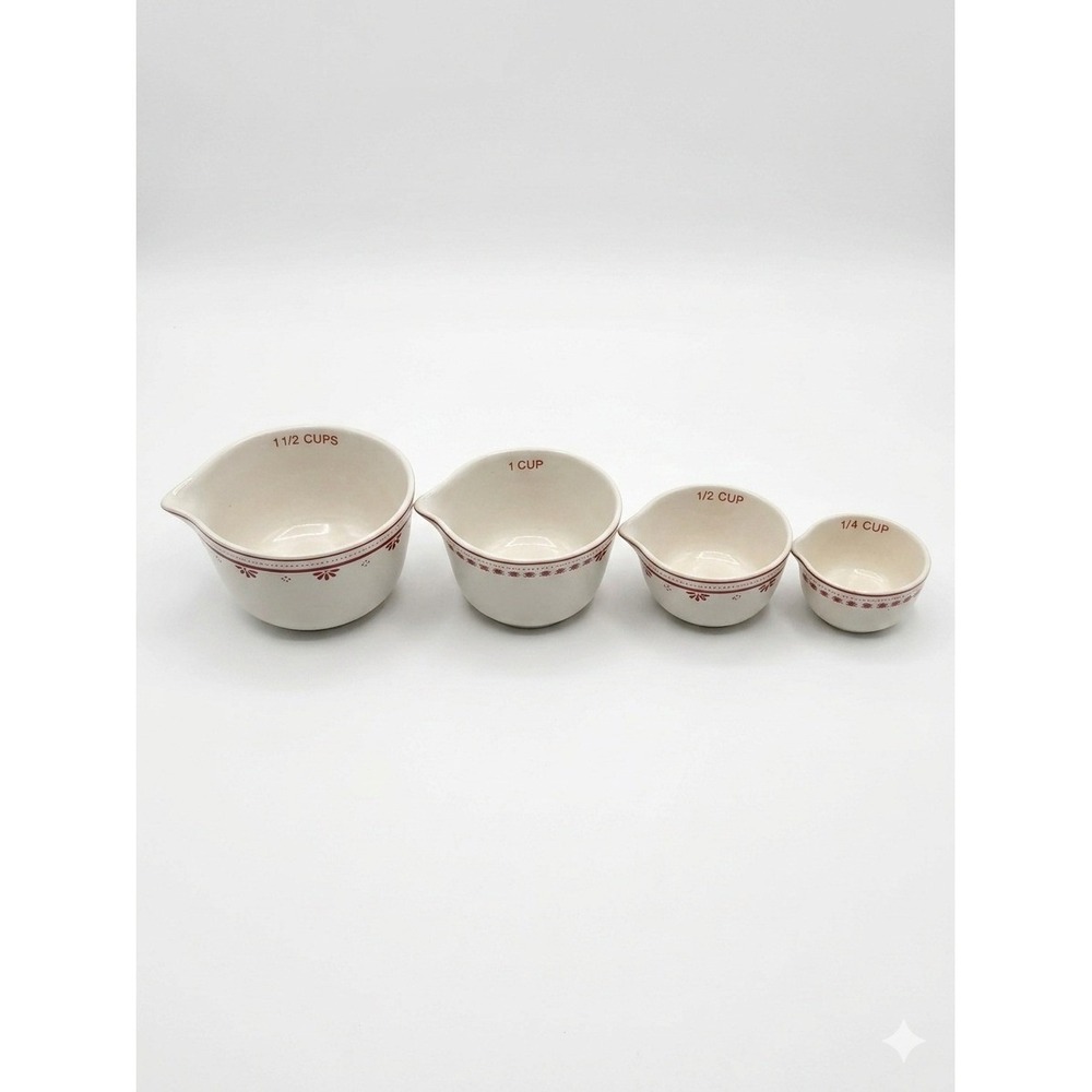 Magnolia Market Ceramic Nesting Measuring Cups Set of 4 Red White WacoTX Retired